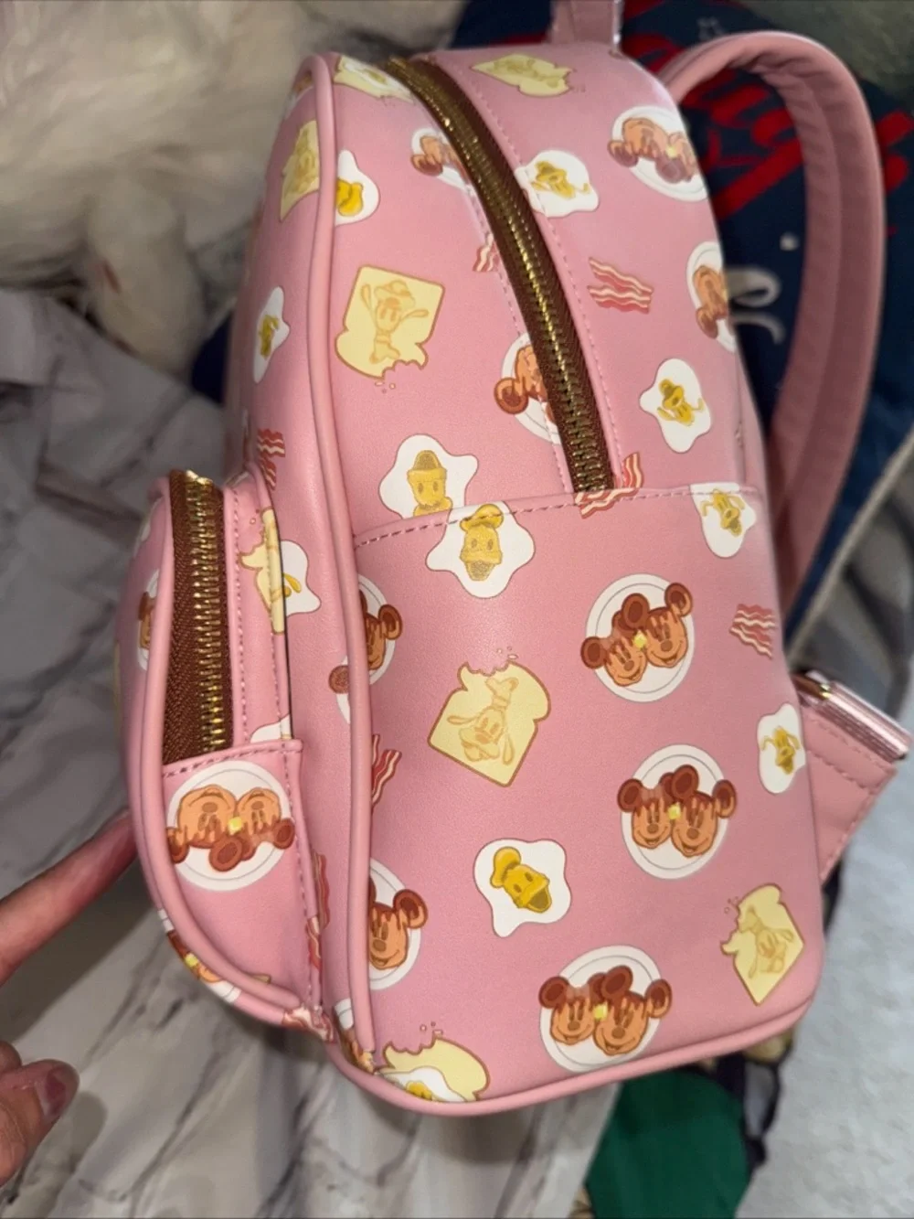 Danielle Nicole Disney pink Backpack Breakfast Mickey Waffles Bacon new foodie - Picture 2 of 2